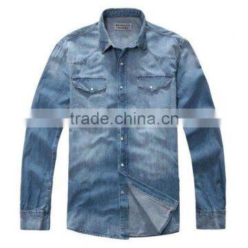 denim long sleeve shirts double pockets stitching men shirts