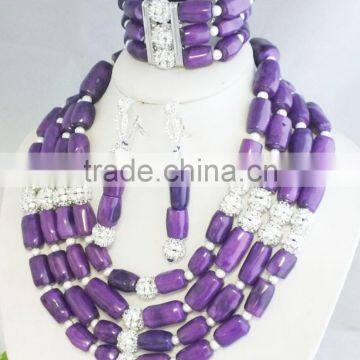 Nice design !!! 2015 the popular styles with 4 rows purple coral jewelry set