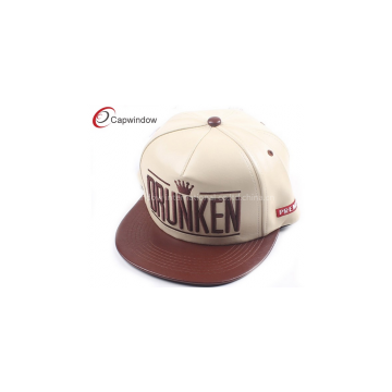 5 Panel Gold Embroidery Custom Strapback Hats PVC Leather For Boy