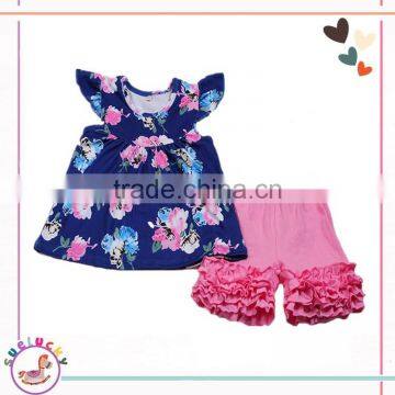 Custom design baby clothes girls floral shirt and shorts 2pcs suit cotton boutique infant girl clothes MY15-10