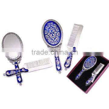 A Chinese Carnelian Handle Hand Mirror,Bronze Hollow Handle Oval Mirror + Comb Suit with Logo Customized