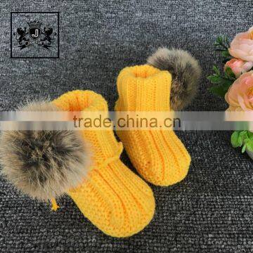 2017 Factory Wholesale Dress Shoes Plush Baby Booties With Rabbit Fur Ball