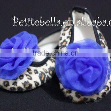 Leopard Print Shoes With Royal Blue Rosettes Pettishoes Crib Shoes MAS20