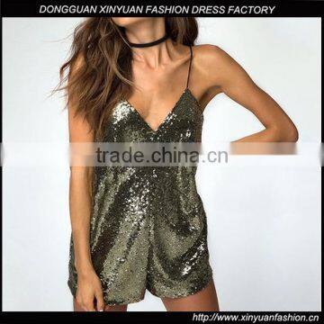 New Latest Women Sequins V Neck Short Spaghetti Strap Backless Party Jumpsuit Girls Sexy Hot Clubwear Party Romper