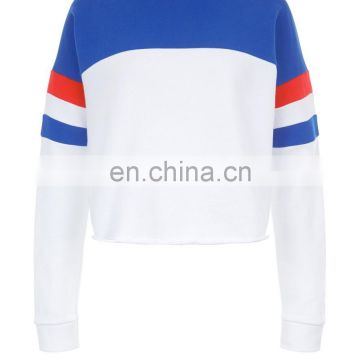 White blue and red colour Stripe Sleeve Cropped Sweatshirt Custom Sexy hoodies without hood