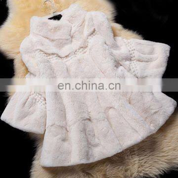 Genuine rex rabbit fur coat custom color fur overcoat for ladies