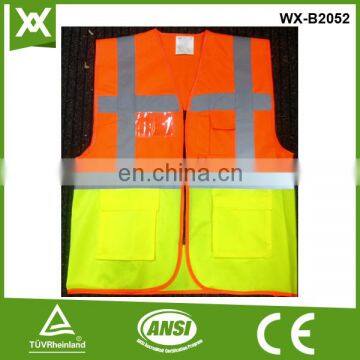 Factory made polyester traffic work road safety security vest with many pockets