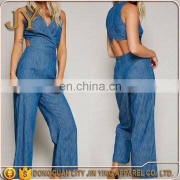 Custom Jumpsuits Sexy One Piece Demin Long Pants Plain Jean Jumpsuits