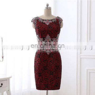 New Arrival Two-Piece Cap Sleeve Sheath Lace Beaded Cocktail Dresses LX345