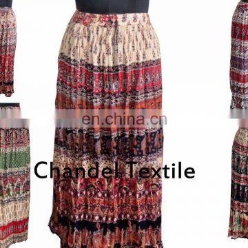 Skirt handprinted long jupe falda floral Indian gypsy kjol Hippie Boho Gypsy Tribal Batik Animals Elastic Waist Long Skirt Dress