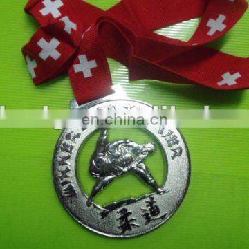 zinc alloy 3D judo badge with ribbon