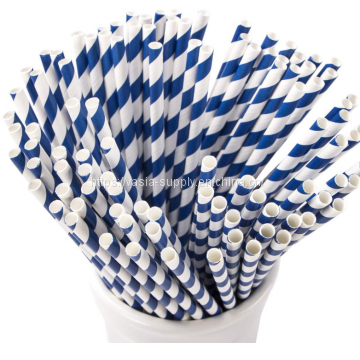 Eco-friendly Paper Straw in Blue Stripes Decorated Paper Drinking Straws 6mm 8mm photo-4