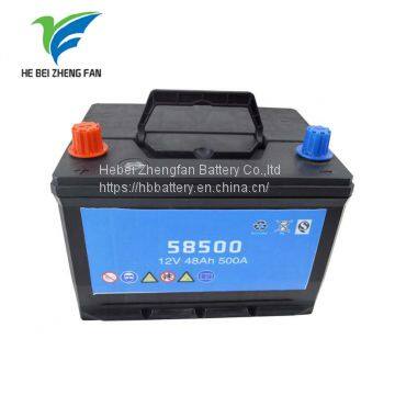 zhengfan battery DIN48  MF auto starter car battery 6-QW-48 lead acid auto battery