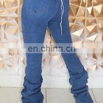 2020 Women Fall Clothing Ladies Denim Jeans High Waist Jeans Pleated Stacked Jeans Pants Trousers Piled Pencil Denim Pants photo-5