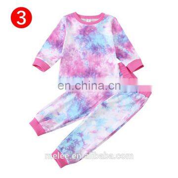 Kids Boys Girls Tie Dyeing Homewear Sleeping Shirt Pants Suit Tie-Dye Printed O-Neck Long Sleeve Tops Pants Sports 2-Piece Suits photo-5