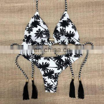 New bandage bikini 2019 corrugated printing swimsuit female beach swimwear women swimsuit beach bathing suit sexy brazilian