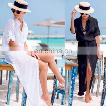 black white Summer Women Plus Size Beachwear Cover-ups White Cotton Tunic Beach Wrap Bath Dress Swim Suit Bikini Cover Up Woman