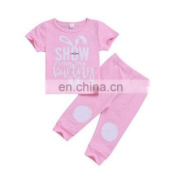 EASTER Day Spring Summer Girls Boutique Outfits Pink Black Short Sleeved Tshirt Top 2pc Set 1-7years photo-5