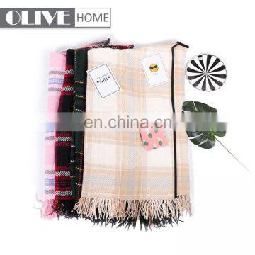 2019 Spring Latest Ladies Woven Plaid 100% Acrylic Blanket Lady Scarf Pashmina Shawl