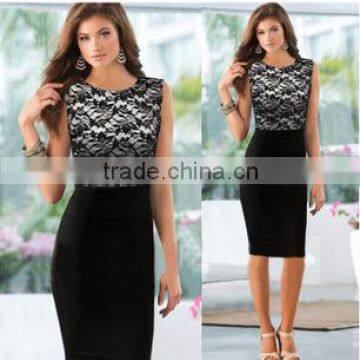 2015New Style Lace Splicing Ladies Black Pencil Evening Slimming Panel Tea Dress                        
                                                Quality Choice