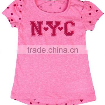 Girl latest design pink short sleeves cotton printed summer tops for girls