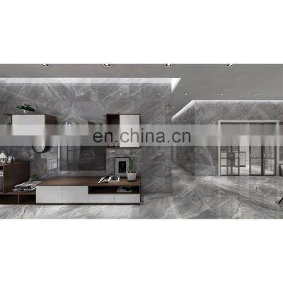 FoShan factory full body marble design dark grey glossy floor tile