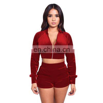Clothing Wholesale Custom Solid Color Long-sleeved Shorts Suit Sexy Casual Two-piece Plus Size Women's Clothing photo-5