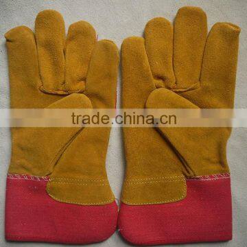 Cow split leather industrial safety winter working gloves with full linning