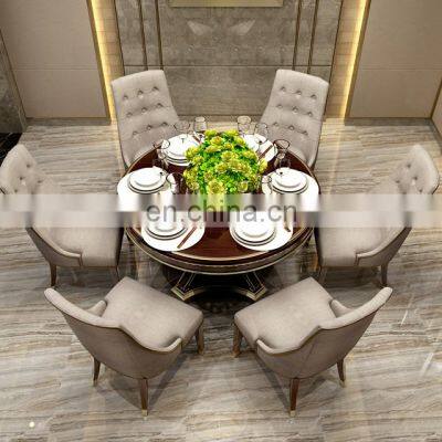 Modern design metal decor solid wood home furniture 6 chairs round dining table sets luxury