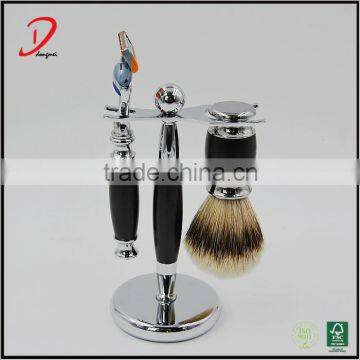 3 piece shaving set black , wet shaving brush set ,badger hair shaving brush men shaving gifts set