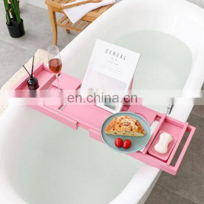 Unique Design High Quality Extending Side Leisure Bamboo Bathtub Caddy Tray photo-2