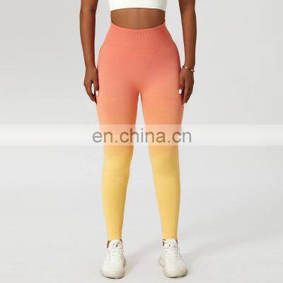 Seamless Contrasting Colors Scrunch Butt Sports Leggings Custom High Waist Yoga Pants photo-2