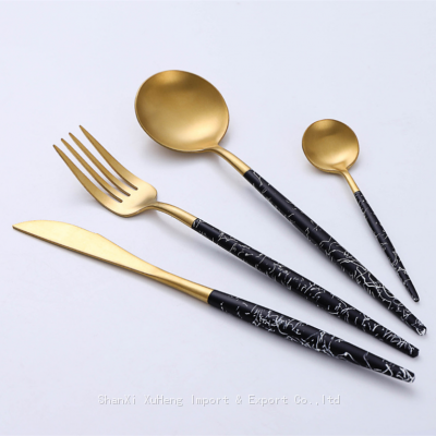 Royal Stainless Steel Restaurant Black and Gold Flatware Pointed Tail Stainless Steel Matte Gold Cutlery Set