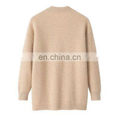 Manufacturer Casual Knitwear Thick Winter Rib Knitted V-Neck Women's Cashmere Cardigan photo-2