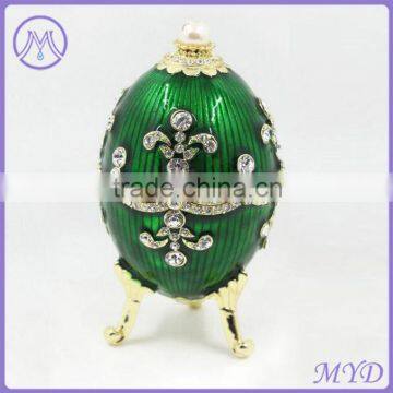 Fashion Jewelry Metal Red Enameled Faberge Style Russian Egg Trinket Box photo-5