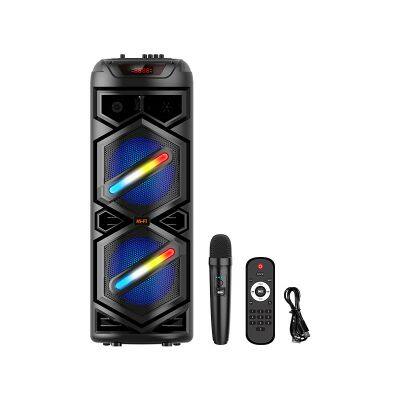 ZQS8233 deep bass sound 40W power OEM dual 8 inch speaker wireless party speaker with colorful light