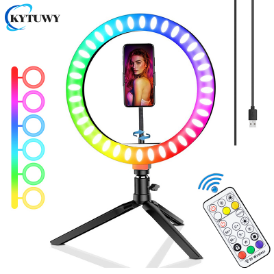 selfie led with tripod stand tripod 360 degree Rotation Tripod Head 10 inch RGB ring light ringlight fill lamp