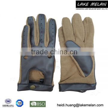 Lady's Pu/Fabric Glove With Metal Botton For AW 16 LMJC-019