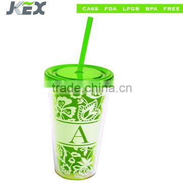 Double wall straw mug with printng