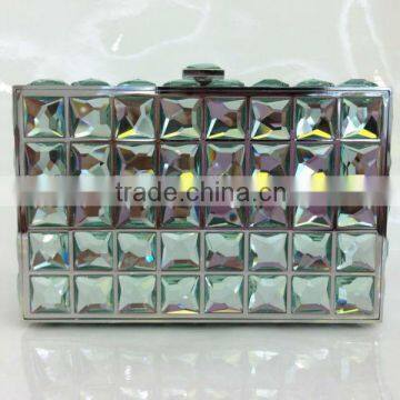 Factory wholesale shiny turquoise stone crystal evening bag metal evening bag