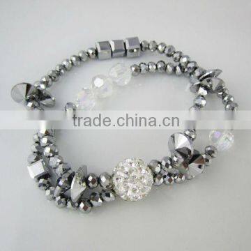 Double Silver Glass Bangle Bracelets