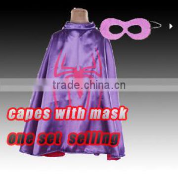 new arrival spidergirls violet cape and masks,100% sateen with lining toddlers cloaks for party, halloween evening children cape