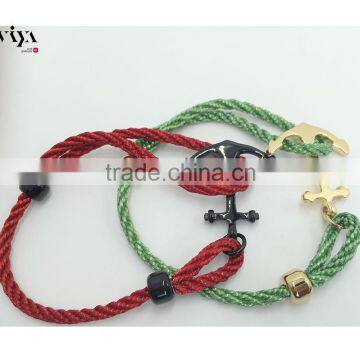 Classic Mens Style Anchor Bracelet Anchor Strings Leather Bracelet With Top Qaulity Stainless Steel Anchor Bracelet