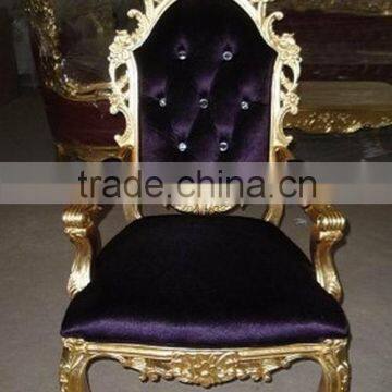 Ancient carved frame purple velvet dining chair XY4820