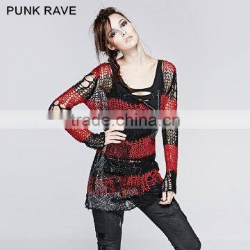 M-001 Black and Red Fashion Pullover Women Loose Crochet Sweaters