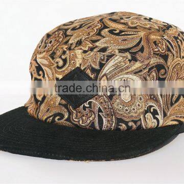 Flat brim leather strap 5 panel hats