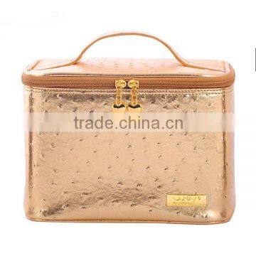 New Product Fashion Beauty Gold Fake Ostrich hard case cosmetic bag Yiwu Manufacturer