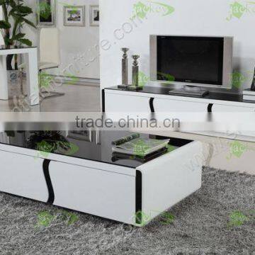 MDF black&white piano baking finished toughened glass dining room set