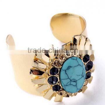 Large oval turquoise fashion open gold cuff bangle wholesale wristband bangle