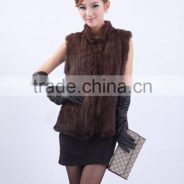 2016 New fashion short style women real mink kintted Fur Vest